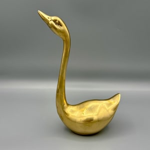 Vintage Solid Brass Swan Figurine | Mid Century Modern Minimalist Bird Figurine