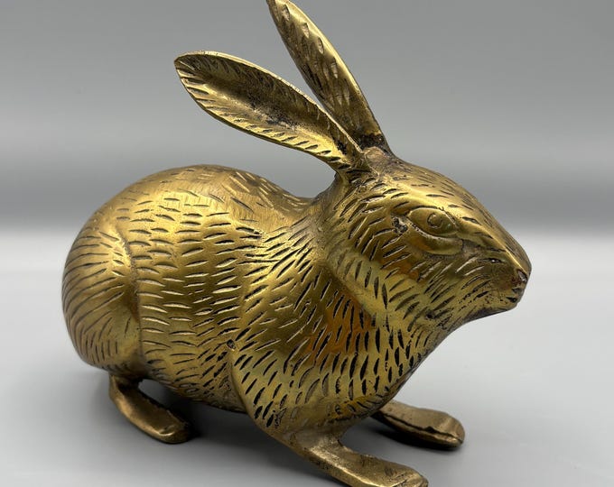 Solid Brass Bunny Rabbit Figurine | Heavy Brass Bunny in Resting Pose ...
