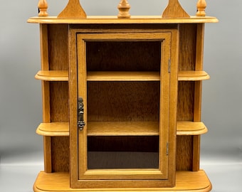 Vintage Wood Free Standing Miniature Display Curio Cabinet | Glass Door Curiosities Shelf