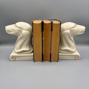 Vintage St. Regis Porcelain Dog Head Bookends | Classic Office Decor