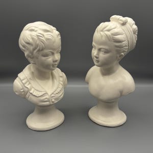 Young Alexandre and Louise Brongniart Ceramic Busts | Boy and Girl Statues