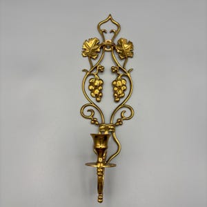 Vintage Brass Wall Sconce Candle Holder | Ornate Grape Design Taper Candle Holder