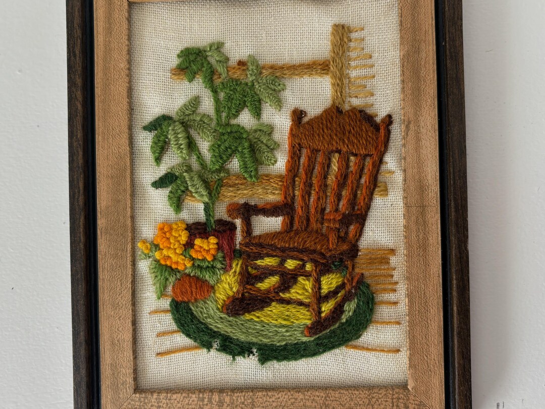 Vintage Rocking Chair Crewel Embroidery | Colorful Handmade Wall Art - Etsy