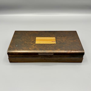 Antique Silver Crest Bronze Humidor Cigarette Box | Heavy Art Deco Bronze Box with Wood Lining
