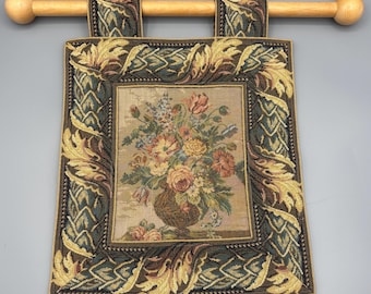 Vintage Belgian Floral Tapestry Wall Hanging | European Textile Art