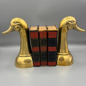 XL Brass Duck Head Bookends | Tall Vintage Animal Book Ends