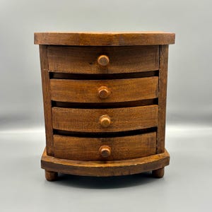 Vintage Solid Wood 4-Drawer Jewelry Box with Feet | Antique Wooden Storage Box | Rustic Primitive Decor | Wooden Organizer Chest
