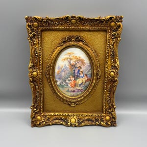 Vintage Limoges Plaque with Gold Gilt Wood Frame, Decorative Wall Art, Hand Decorated Wall Art Made in France
