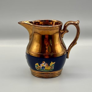 Vintage Copper Lustreware Creamer | Hand-Painted Copper Ceramic Jug