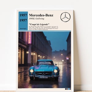 Póster del Mercedes 300SL Gullwing: arte de coches clásicos, neón, impresión de coches retro, regalo para hombre, decoración de salón