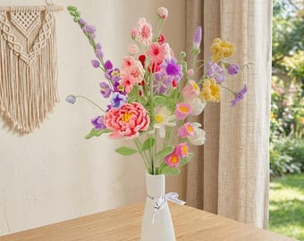 Crochet Birth Month Flower Bouquet,Handmade Birthday Flower Gift,Crochet Floral Arrangement for Mom Grandma or Friend,Girlfriend