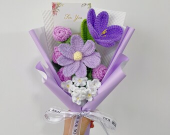 Crochet Purple Tulip Bouquet,Finished Tulip,Rose,Gesang,Forget-me-not Flowers Bouquet,Girlfriend,Mom,Birthday,Anniversary Graduate Gifts
