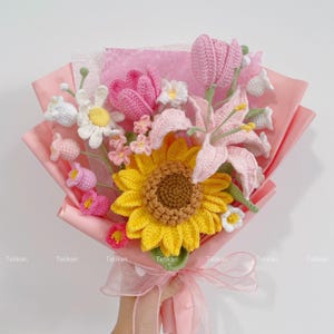 Crochet Sunflower Bouquet,Knit Tulip,Lily,Rose,Gesang,forget-me-not Flowers Bouquet,Birthday,Anniversary Gifts For Wife,Graduation Gifts H Sunflower Bouquet