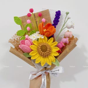 Crochet Sunflower Bouquet,Knit Tulip,Lily,Rose,Gesang,forget-me-not Flowers Bouquet,Birthday,Anniversary Gifts For Wife,Graduation Gifts N Sunflower Bouquet