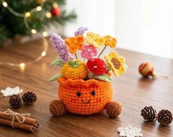 Crochet Christmas Pumpkin Flowers in Potted Plant,Desktop, Christmas,Office Decoration,Handmade gifts, Christmas gift ideas,Gift for Her