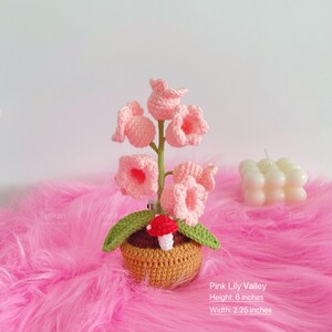 Crochet Lily of the Valley Lamp,Flowers Pot,Plant Pot,Home Decor,Crochet Flowers Light,Anniversary,Birthday gift for Dad,Mom,Best Friend Pink（With light）