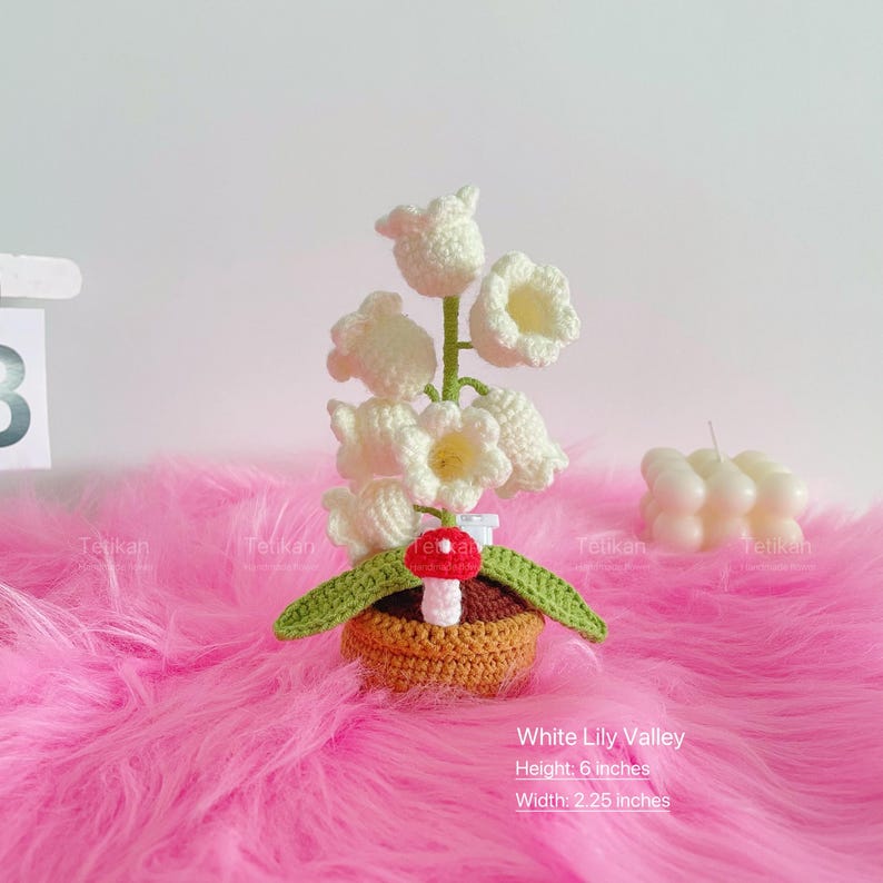 Crochet Lily of the Valley Lamp,Flowers Pot,Plant Pot,Home Decor,Crochet Flowers Light,Anniversary,Birthday gift for Dad,Mom,Best Friend White（With light）