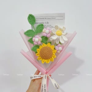 Crochet Sunflower Bouquet,Knit Tulip,Lily,Rose,Gesang,forget-me-not Flowers Bouquet,Birthday,Anniversary Gifts For Wife,Graduation Gifts T Sunflower Bouquet