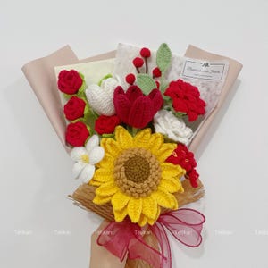 Crochet Sunflower Bouquet,Knit Tulip,Lily,Rose,Gesang,forget-me-not Flowers Bouquet,Birthday,Anniversary Gifts For Wife,Graduation Gifts M Sunflower Bouquet