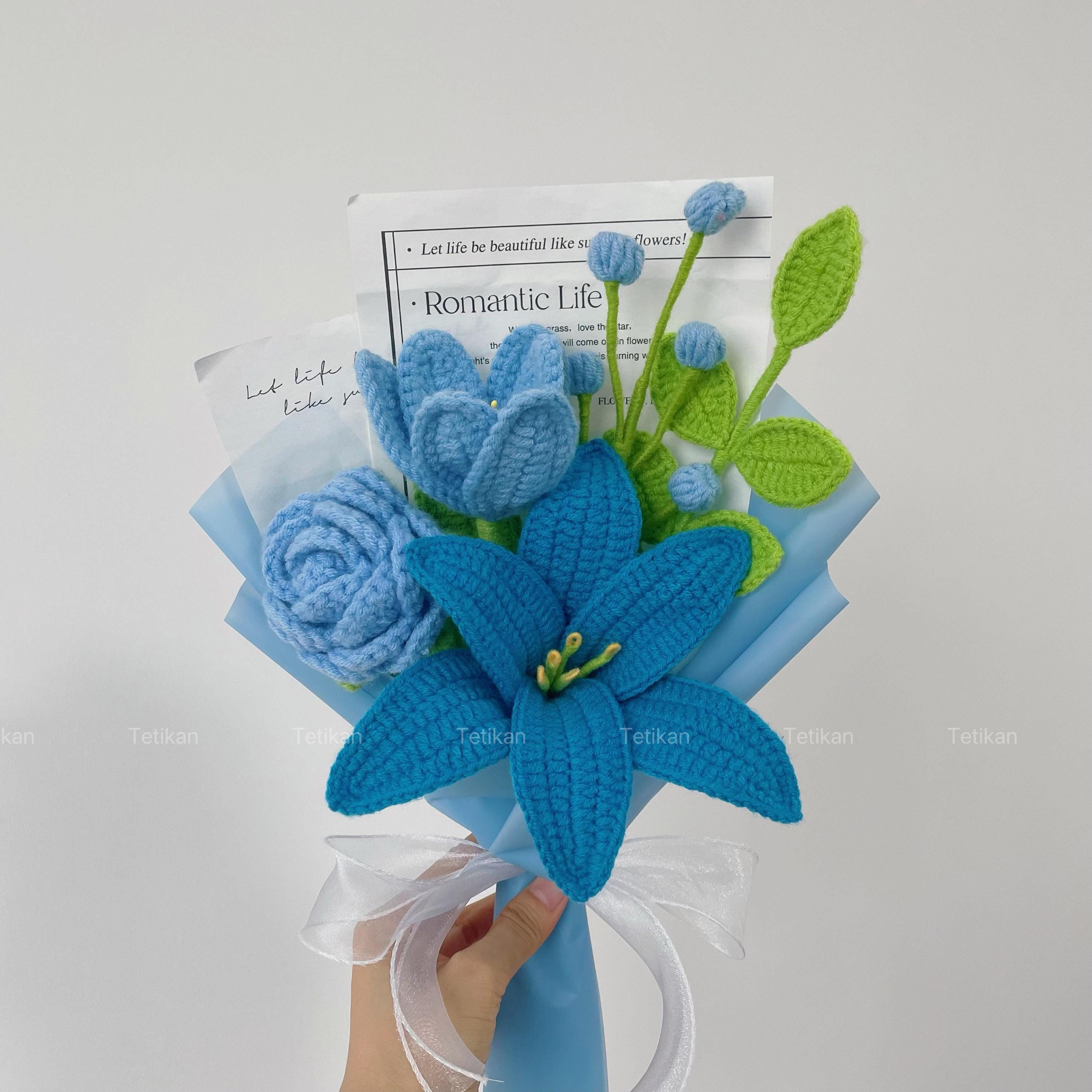 Crochet Pink Lily Bouquet,knit Tulip Rose Flower,finished Crochet