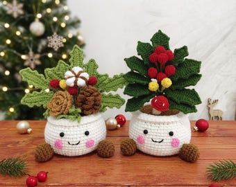 Crochet Christmas Tree Flowers in Potted Plant,Desktop,Christmas,Office Decoration,Handmade gifts,Christmas gift ideas,Gift for Her