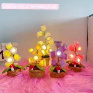 Crochet Lily of the Valley Lamp,Flower pot,Plant pot,Home Decor,Crochet Flower Light,Anniversary,Birthday gift for Dad,Mom,Best Friend