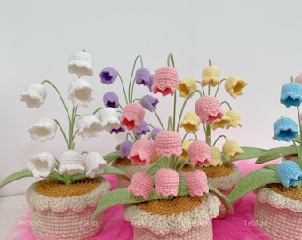 Crochet Flowers in Pot,Lily of the Valley pot,Plant pot,Home Decor,Anniversary,Birthday,Thanksgiving gift for Mom,Girlfriend,Grandma