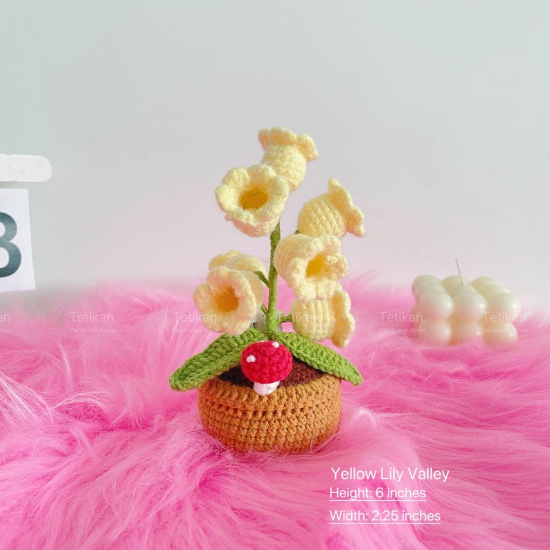 Crochet Lily of the Valley Lamp,Flowers Pot,Plant Pot,Home Decor,Crochet Flowers Light,Anniversary,Birthday gift for Dad,Mom,Best Friend Yellow（With light）