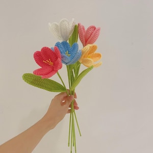 Crochet Colorful TulipFlowers,Platycodon grandiflorum,Finished Crochet Flowers,Room Desktop Decoration,Forever Flowers,Housewarming Gifts