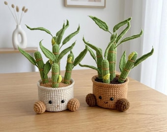 Crochet Bamboo Flowers in Pot,Knit Plant in pot,Home Decor,Office Desktop Decorations,Anniversary,Congratulate,Birthday Gift For Girlfriend