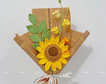 Crochet Sunflower Bouquet,Knit Tulip,Lily,Daisy,forget-me-not Flowers Bouquet,Birthday Gifts,Anniversary Gifts For Mom,Dad,Girlfriend,Her