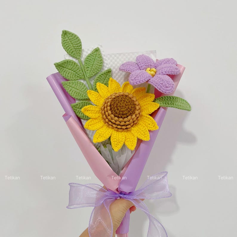 Crochet Sunflower Bouquet,Knit Tulip,Lily,Rose,Gesang,forget-me-not Flowers Bouquet,Birthday,Anniversary Gifts For Wife,Graduation Gifts P Sunflower Bouquet