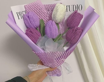 Crochet Tulip Flowers Bouquet,Reusable Home Decor,Birthday, anniversary, thanksgiving gifts for Grandma,Mom,Wife,Girlfriend,Dad,Grandpa