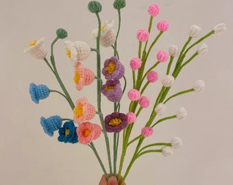 Crochet lily of the valley Flowers Bouquet,Crochet Snow Fruit,Room Desktop decoration,Wildflower  Forever Flowers,Birthday,Anniversary Gifts