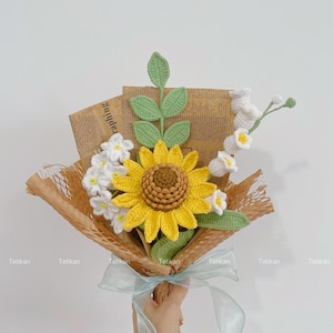 Crochet Sunflower Bouquet,Knit Tulip,Lily,Rose,Gesang,forget-me-not Flowers Bouquet,Birthday,Anniversary Gifts For Wife,Graduation Gifts J Sunflower Bouquet