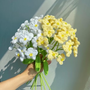 Crochet Forget-me-not Flowers Bouquet,Knit flowers,Housewarming,Anniversary, Birthday, Congratulations Gifts,Forever Flowers,Room decoration