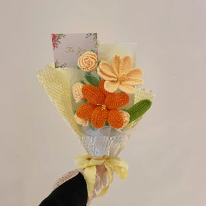 Häkeln Orange Tulpe Blumenstrauß, Strickblumen, Häkeln Tulpe Rose Sonnenblume Lilie Blume, Fertigen Häkelblumenstrauß, Muttertagsgeschenk