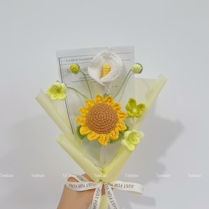 Crochet Sunflower Bouquet,Knit Tulip,Lily,Rose,Gesang,forget-me-not Flowers Bouquet,Birthday,Anniversary Gifts For Wife,Graduation Gifts R Sunflower Bouquet
