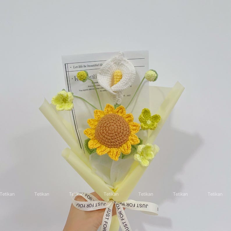 Crochet Sunflower Bouquet,Knit Tulip,Lily,Rose,Gesang,forget-me-not Flowers Bouquet,Birthday,Anniversary Gifts For Wife,Graduation Gifts R Sunflower Bouquet