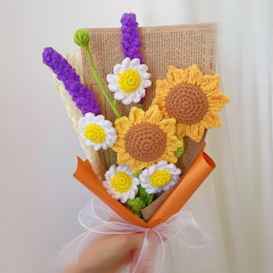 Gehäkelte Sonnenblume Blumenstrauß, Häkelstrauß in Vase, Häkelstrauß in Vase, Häkelstrauß Tulpe, Lilie, Geschenk, fertiger Häkelblumenstrauß