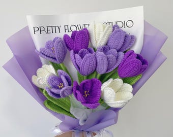 Bouquet di tulipani all'uncinetto: fiori di filato fatti a mano, regalo di compleanno, pronto da regalare