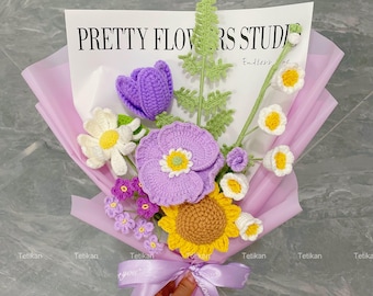 Crochet Poppy,Sunflower Bouquet,Tulip,Rose,Gesang,forget-me-not Flowers Bouquet,Birthday,Anniversary Gifts For Mom,Wife,Girlfriend,Lover