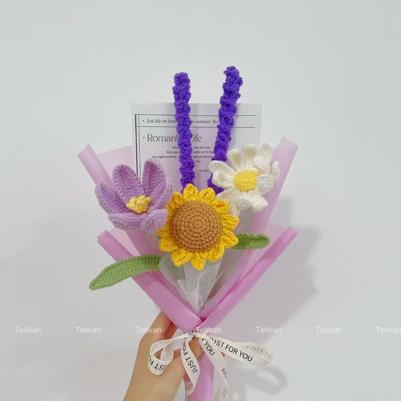 Crochet Sunflower Bouquet,Knit Tulip,Lily,Rose,Gesang,forget-me-not Flowers Bouquet,Birthday,Anniversary Gifts For Wife,Graduation Gifts S Sunflower Bouquet