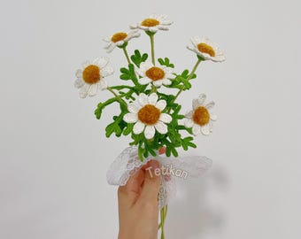 Crochet Daisy Flowers Bouquet,Home,Desk decoration,Delicate Micro Crochet Daisy,Anniversary,Birthday gifts for Girlfriend,Friend,Mom,Wife