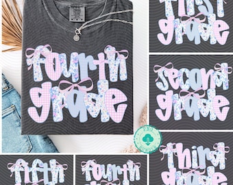 Preppy Back to School Bundle PNG, Coquette Teacher First Day of School Shirt Design, Girly Checkered Sublimation, 1st/2nd/3rd/4th/5th Grades