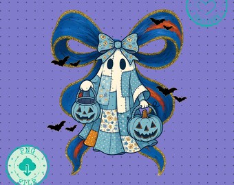 Patchwork Ghost Png Retro Halloween Png, Spooky Season Png, Coquette Ghost Png, Fall Coquette Png, Preppy Fall Png Halloween png Trendy png