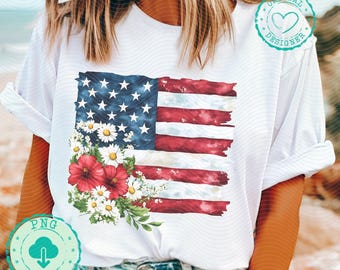 Retro american flag Png Floral usa png retro 4th of july country 4th png daisy png independent america floral coquette png usa shirt DM028