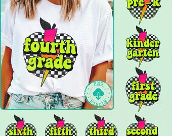 Teacher shirt png bundle, Retro Apple Teacher png, Back To School Bundle Teacher Png Bundle Custom Grade Teacher Png First Day Of School Png