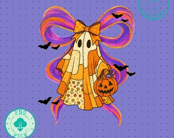 Patchwork Ghost Png Retro Halloween Png, Spooky Season Png, Coquette Ghost Png, Fall Coquette Png, Preppy Fall Png Halloween png Trendy png