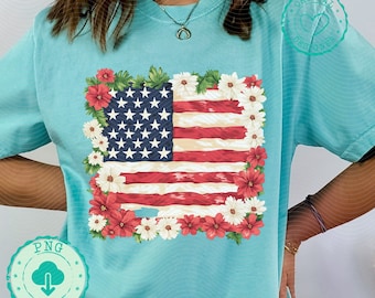 Floral usa png floral flag floral coquette png daisy png trendy girly png usa Tee png 4th july retro american flag Merica Usa Png File DM029